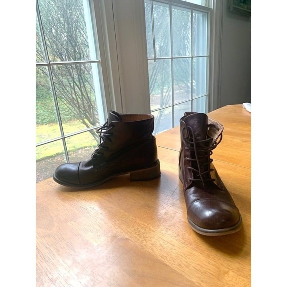 Creator Ankle Leather Booties Boho Chic Brown Lace Up Boots Shoes, Size 38